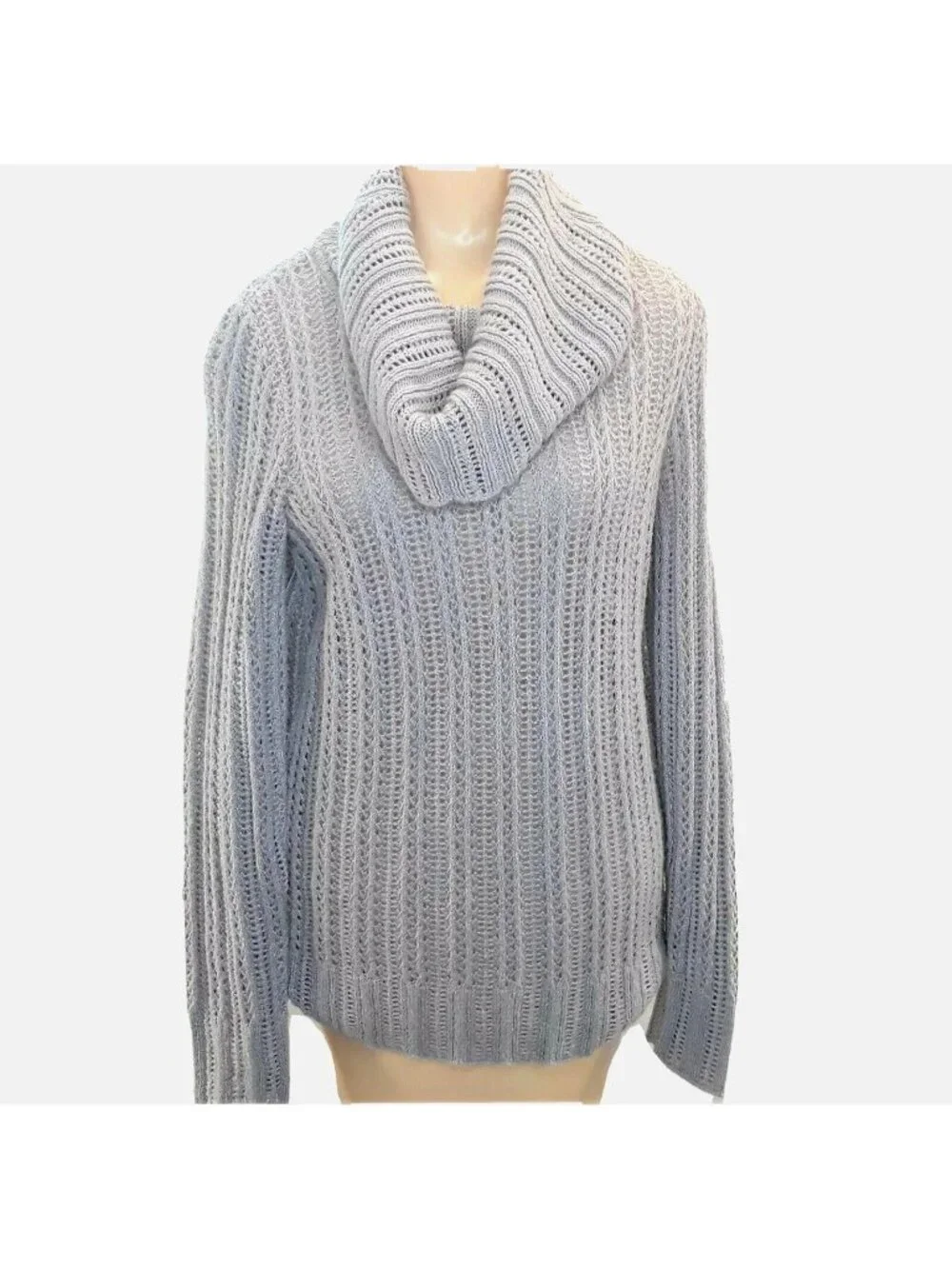 Axcess Gray Cable Knit Cowl Neck Sweater Womens Size Medium Long Sleeve